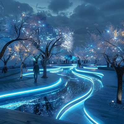 Lumen Grove Cybernetic Garden Concept - Futuristic Environment Concept Art for Creators and Studios
