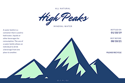 Blue Mountain Spring Bottle Label - Premium Food & Drink Packaging Template for Commercial Branding