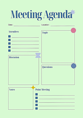 Blue Pink Agenda A4 Template - Sleek Professional Memo and Meeting Slides for Effective Business Communication