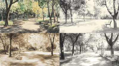 Light Pencil Serene Park Sketch - Timeless Hand-Drawn Pencil Art for Calm, Reflective Spaces and Creative Projects