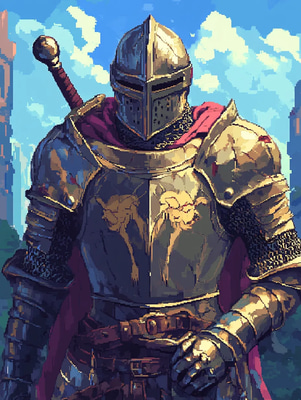 Medieval Knight Pixel Art Portrait - Classic Pixel Art Character Design for Game Developers and Digital Creators