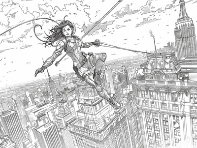 Building Swing Coloring - Dynamic Superhero Coloring Pages for Creative Fun and Skill Development