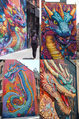 Colorful Dragon Graffiti Art - Vibrant Interactive Street Art for Urban Creators and Public Engagement