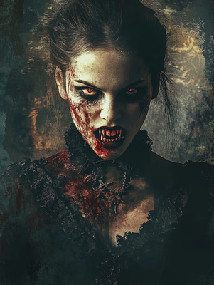 Ghastly Woman Horror Portrait - Cinematic Digital Horror Art for Dark Creative Projects and Storytelling