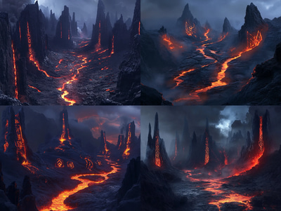 Embervein Wastes Molten River Badlands - Fantasy Environment Art for Immersive Worldbuilding and Creative Projects