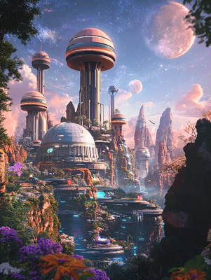 Futuristic City on Another Planet - Immersive Sci-Fi Digital Artwork for Creators & Visionaries