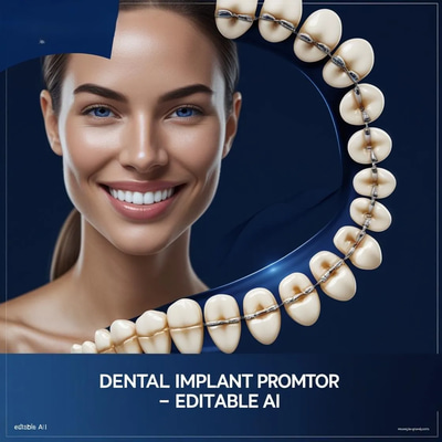 Dental Implant Promo Poster - Editable AI - Professional Health Care Marketing Template for Dental Clinics and Campaigns