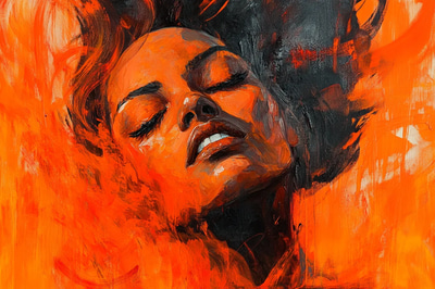 Fiery Orange Expressionistic Portrait of a Woman - Vibrant Expressionistic Portrait Art for Creative and Personal Projects