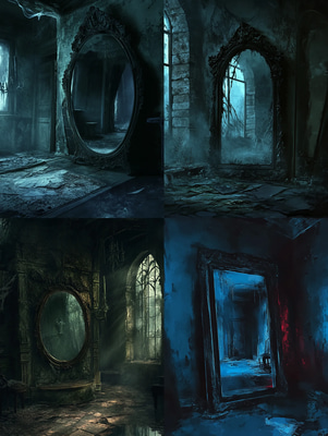 Cursed Mirror Horror Illustration - Dark Horror Art for Spine-Chilling Visual Stories and Creative Projects
