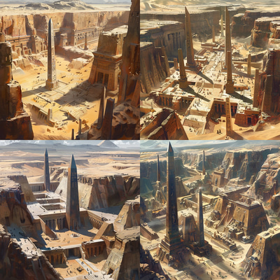 Ra's Legacy - Solar Obelisk Complex Concept Art - Futuristic Architectural Visuals for Designers and Creatives