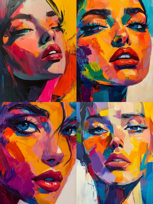 Bright Bold Abstract Female Portrait - Vibrant Contemporary Abstract Portrait Art for Creative Projects and Personal Expression