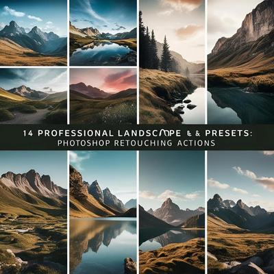 14 Professional Landscape Retouching Actions - Advanced Photoshop Presets for Stunning Natural Scenery Enhancement