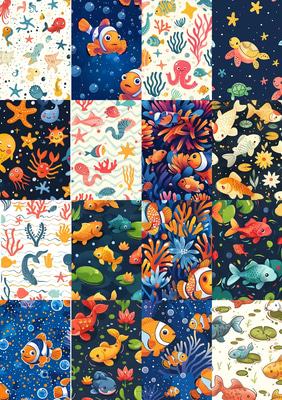 25 Coral Reef Friends Patterns - Vibrant Aqua Marine & Sea Designs for Creative Print and Digital Projects