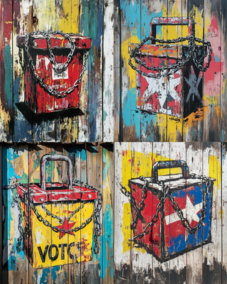 Chained Ballot Box Graffiti - Provocative Political Street Art for Social Commentary and Urban Expression