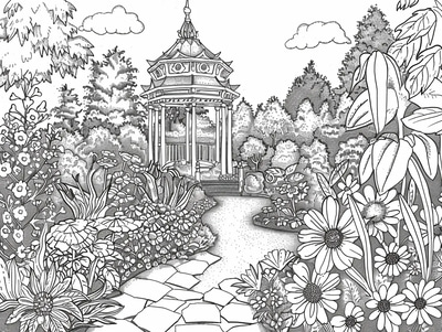English Garden Coloring Page - Elegant Floral Coloring Pages for Relaxation and Creative Expression