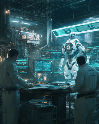 Futuristic Robotics Showroom Display - Concept Art - Immersive Sci-Fi Robotics Visuals for Designers and Creators