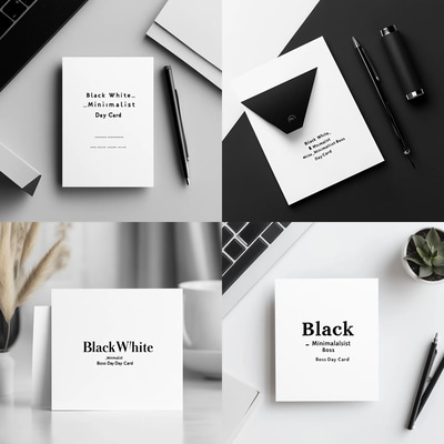 Black White Minimalist Boss Day Card - Elegant Leader Appreciation Greeting for Professional Recognition