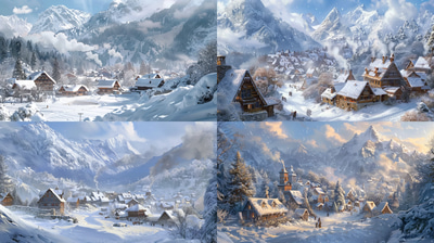 Hearthpeak Snowbound Alpine Village - Serene Digital Environmental Illustrations for Immersive Eco-Storytelling and Game Design