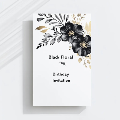 Black Floral Birthday Invitation - Elegant Birthday Invitation Template for Sophisticated Celebrations