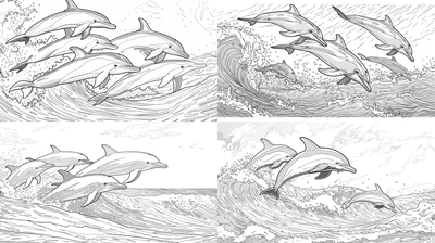 Dolphins Jumping Coloring - Relaxing Underwater Marine Life Coloring Pages for Creative Kids and Adults