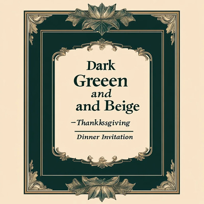 Dark Green and Beige Thanksgiving Dinner Invitation - Elegant Seasonal Invitation for Warm Holiday Gatherings and Family Celebrations