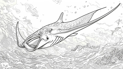 Manta Ray Coloring Page - Detailed Underwater Marine Life Illustration for Creative Coloring and Educational Use