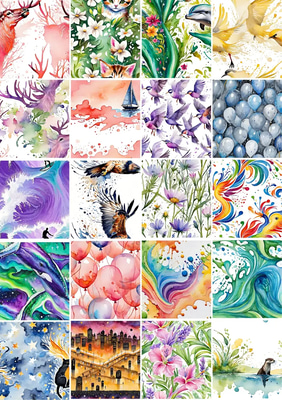 200 Mixed Watercolor Dreamscape - Artistic Hand-Drawn Watercolor Patterns for Creative Designers and Printable Projects