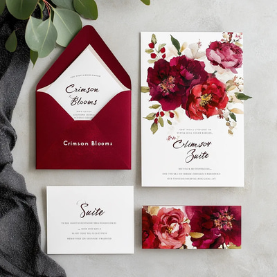 Crimson Blooms Watercolor Suite - Elegant Wedding & Engagement Card Designs for Memorable Celebrations