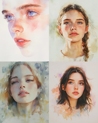 Delicate Portrait Watercolor Art - Timeless Heritage Brushwork for Elegant, Handcrafted Watercolor Portraits