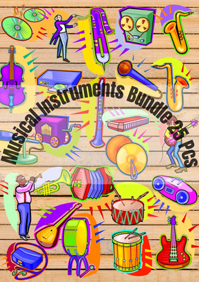 25+ Musical Instruments - Tuneful Vector Illustrations - Vibrant Hobby Art for Creative Projects and Recreation