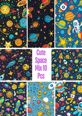 10 Cosmic Kawaii Space Adventure Patterns - Playful Anime-Inspired Designs for Creative Printables and Crafts