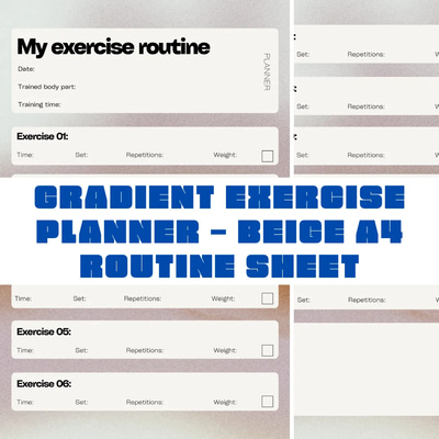 Gradient Exercise Planner - Beige A4 Routine Sheet - Sleek Fitness Tracker Template for Effective Workout Planning and Lifestyle Goals