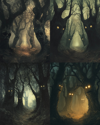 Haunted Forest With Watching Trees - Psychological Horror Art for Dark Atmospheres and Immersive Storytelling