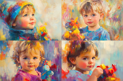 Impressionistic Portrait of a Child with a Bright Toy - Expressive Impressionistic Portrait Art for Emotional and Captivating Decor