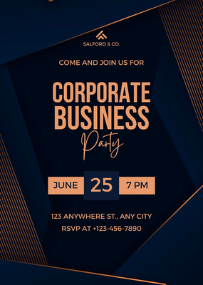 Geometric Dark Blue Orange Party Invite - Sleek Corporate Event Template for Engaging Social Programs and Invitations