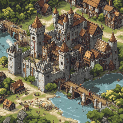 Medieval Castle with Towers Art - Isometric Pixel Art for Game Developers and Digital Creators