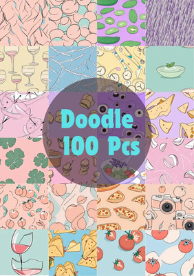 100 Doodle Extravaganza Patterns - Playful Anime-Inspired Vector Patterns for Creative Crafts and Printables