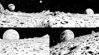 Moon Surface Coloring Page - Intricate Space & Astronomy Illustration for Creative Relaxation and Educational Fun