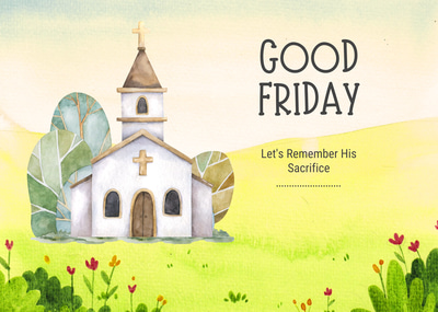 Church Watercolor Easter Good Friday Invite - Elegant Religious Invitation for Memorable Holiday Celebrations