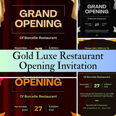 Gold Luxe Restaurant Opening Invitation - Elegant Commercial Invitation Template for Business & Event Announcements