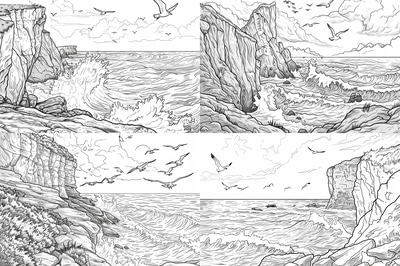 Cliffside View Coloring Page - Serene Landscape Coloring for Relaxation and Creative Expression