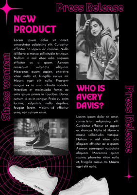 Modern Press Release Black Pink Minimal A4 - Sleek Business Announcement Templates for Professional & Commercial Communication