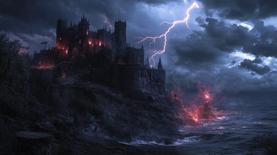 Eerie Castle On A Cliff - Dark Aesthetic Haunted Environment Art for Gothic Creatives and Storytellers