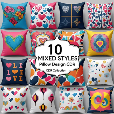 10 Mixed Styles Pillow Design CDR Collection - Versatile Vector Pillow Art for Creative Home Décor and Textile Designers 2025
