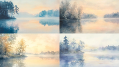Serene Lakeside Dawn Watercolor Art - Tranquil Heritage Brushwork for Timeless Wall Decor and Creative Spaces