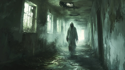 Ghostly Apparition Walking Illustration - Haunting Horror Art for Dark Storytelling and Visual Projects