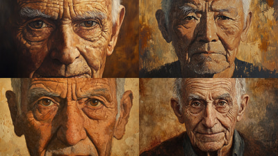 Elderly Man with Deep Wrinkles Art - Timeless Portrait Painting for Classic and Emotional Wall Decor