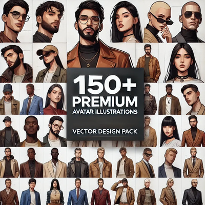 150+ Premium Avatar Illustrations - Vector Design Pack - Versatile Pixel-Style Avatars for Creators and Brands