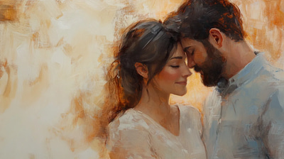 Loving Couple Embrace Portrait - Timeless Traditional Canvas Painting for Romantic and Elegant Decor