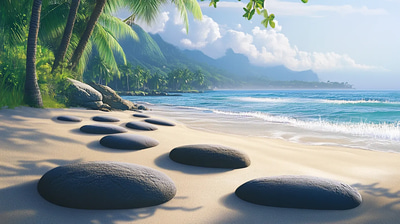 Sunset Beach Tranquility - Serene Tropical Landscape Art for Relaxing Spaces and Creative Projects